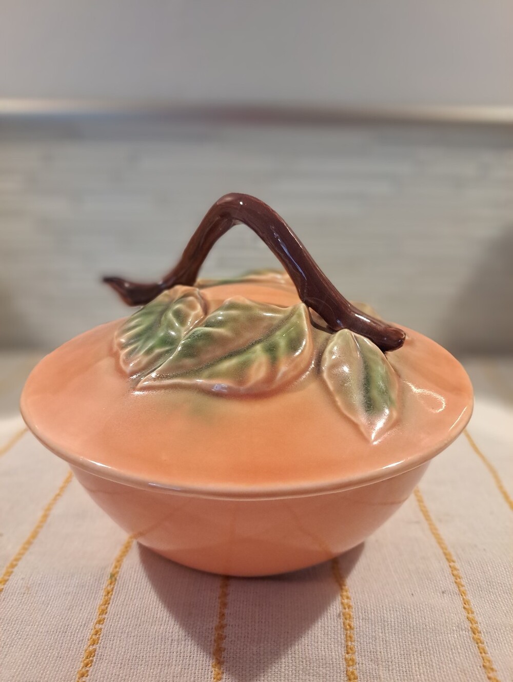 Vtg Belmar California Pottery Naturalistic Covered Dish w-Vine Twig Handle